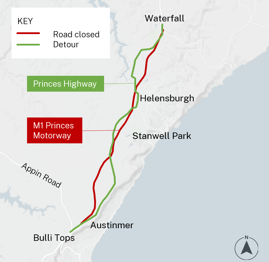 Upcoming road closures on Lawrence Hargrave Drive and M1 Princes Motorway 
