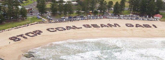 The Stop Coal Seam Gas human sign at Austinmer in 2011. 