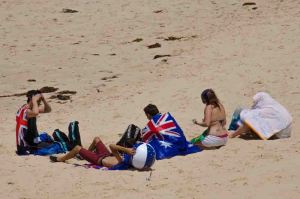 The golden sands of Brighton Beach Wollongong attracted Australian Day crowds.