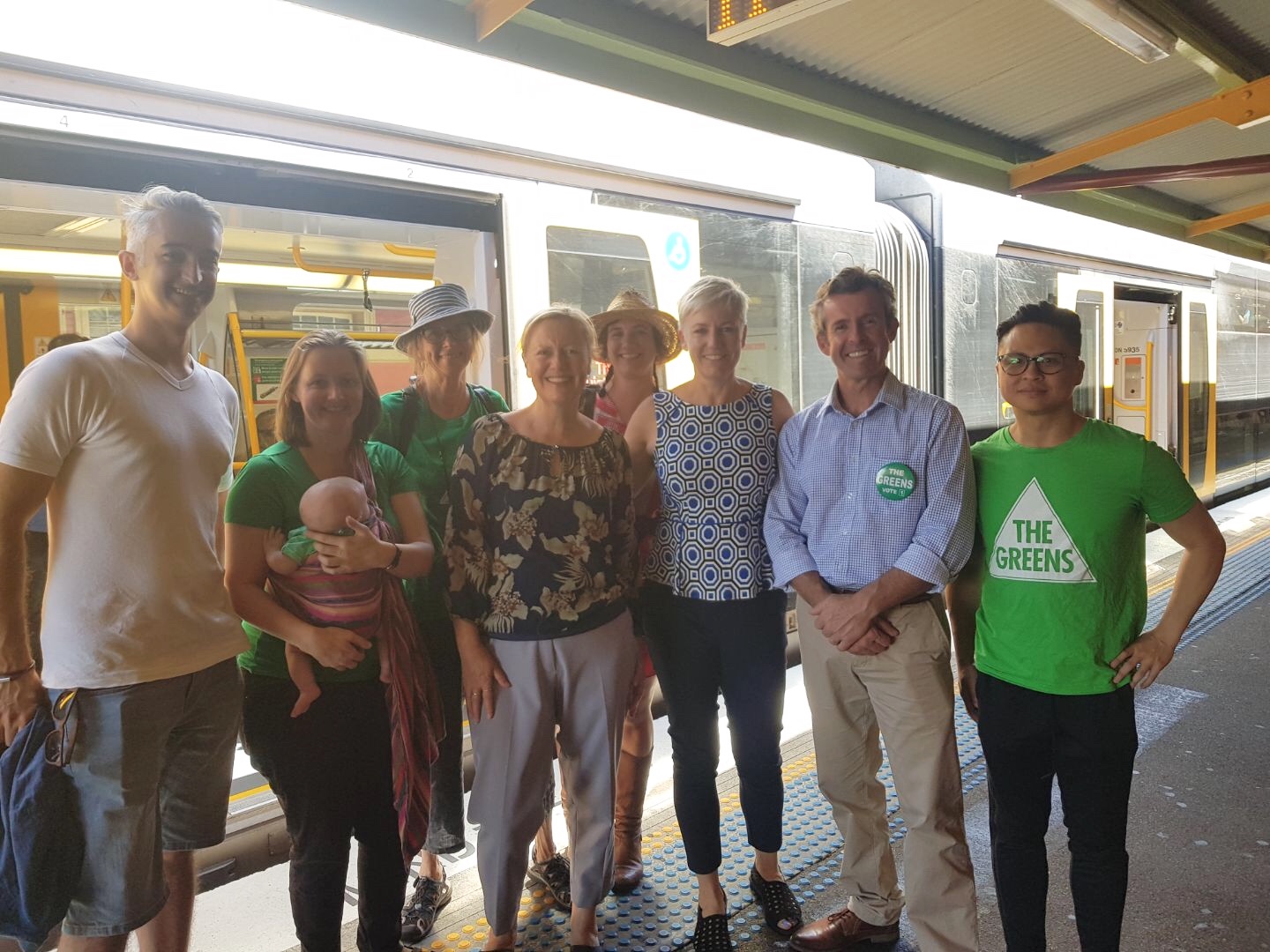 Cate Faehrmann with Greens candidates in the Illawarra at Wollongong station
