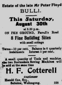 A South Coast Times advertisement for Floyd's Estate at Bulli Beach in 1913