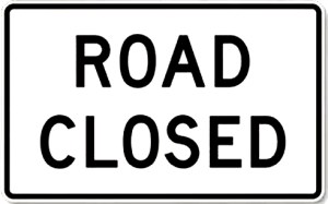 road closed sign white