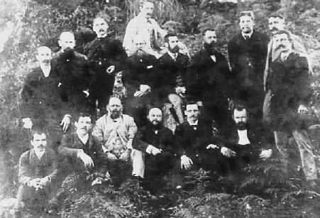 Nicholson (third from left top row) was also a director of the first Bulli Hospital Board in 1892. Also pictured are A S Artis (Sitting bottom row third from left) whose formal objection to a shortage of ballot papers at Bulli, caused by an "error of judgement" by returning officer Henry Fry (sitting top row 4th from left) caused a by-election in 1891.