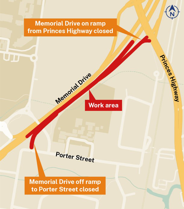 Night work on Memorial Drive between Bulli and Bellambi and North&nbsp;Wollongong